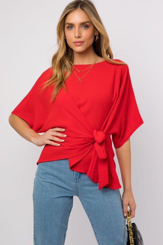 Side Tie Top 3/4 Sleeve