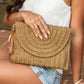 Straw Foldover Convertible Clutch