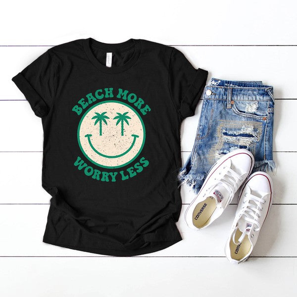 Beach More Worry Less Smiley Face Short Sleeve Tee