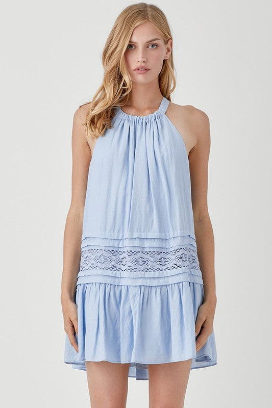 Halter Neck Trim Lace W/Folded Detail Dress