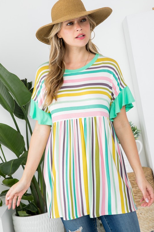 Stripe Babydoll Tunic Top PLUS