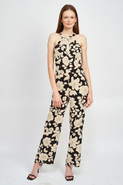 Floral Halterneck Jumpsuit W/Open Back