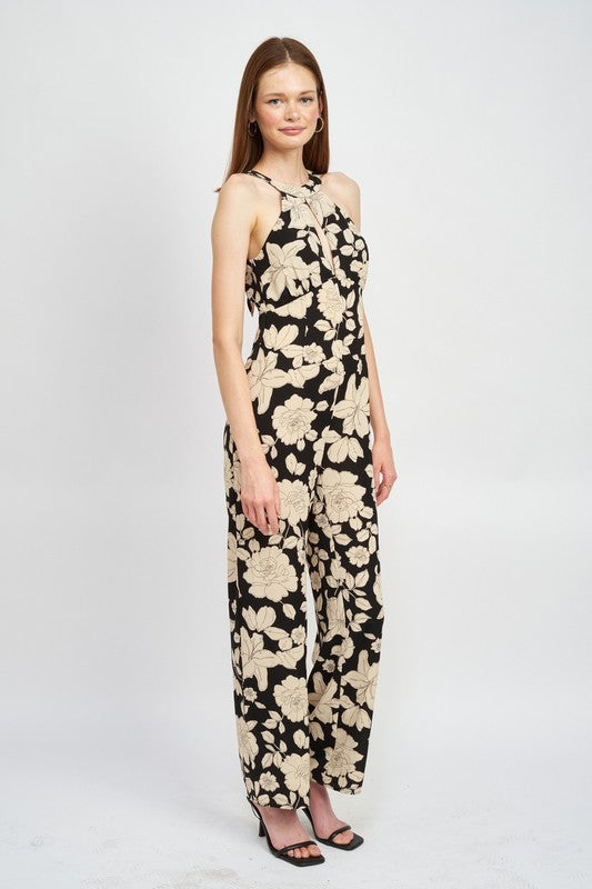 Floral Halterneck Jumpsuit W/Open Back