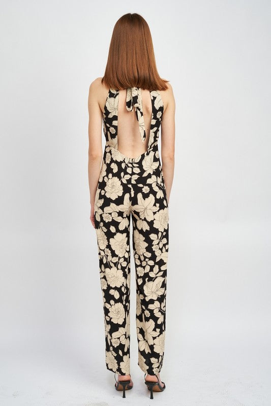 Floral Halterneck Jumpsuit W/Open Back