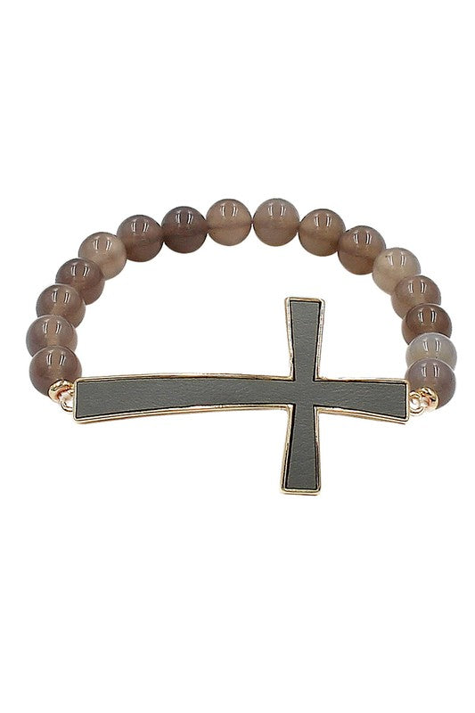 Exotic Stone Cross Leather Bracelet