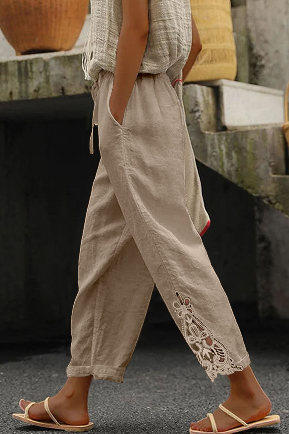 Elegant Cotton Trousers with Lace