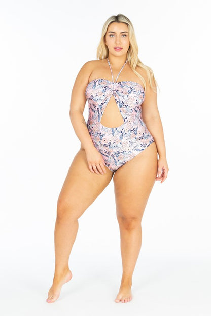 Cut Out Front Halter One Piece Swimsuit