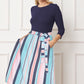 Plus Quarter Sleeve Stripe Sash Midi Dress