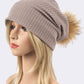 Faux Fur Pom Cotton Slouchy Beanie