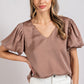 V-Neck Puff Sleeve Blouse Top