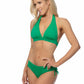 SOLID HALTER BIIKINI SET WITH RUCHING SIDE BOTTOM