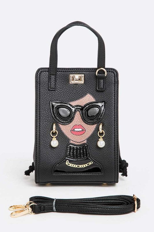 Lady In Glasses Convertible Top Handle Bag