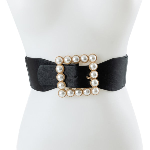 Square Shaped Pearl Faceted Fashion Belt