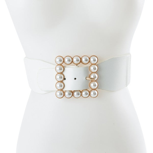 Square Shaped Pearl Faceted Fashion Belt