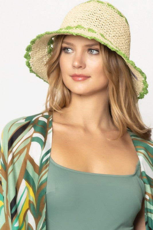 Color Trim Straw Bucket Hat