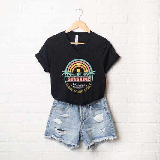 Sunshine Forever Grunge Graphic V-Neck Tee