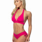 SOLID HALTER BIIKINI SET WITH RUCHING SIDE BOTTOM