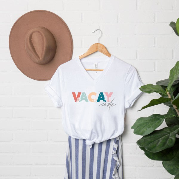 Vacay Mode Colorful Graphic V-Neck Tee