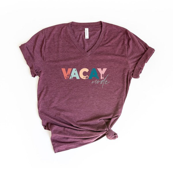 Vacay Mode Colorful Graphic V-Neck Tee