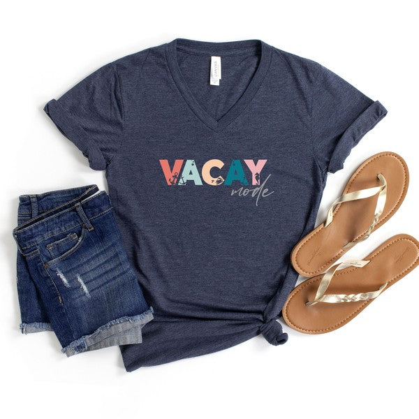 Vacay Mode Colorful Graphic V-Neck Tee