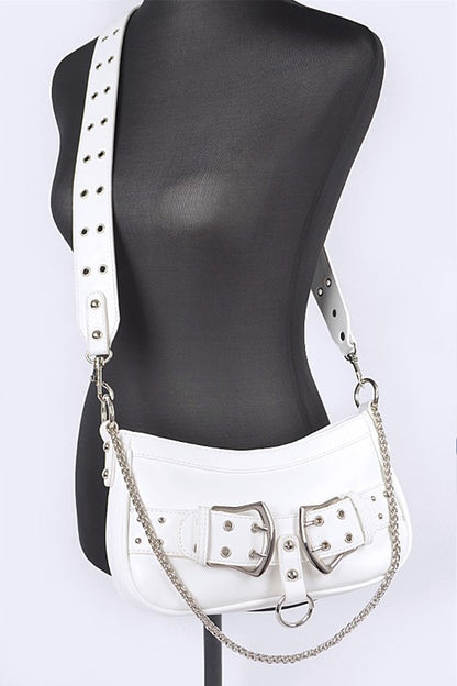 Vegan Leather Convertible Studded Shoulder Bag