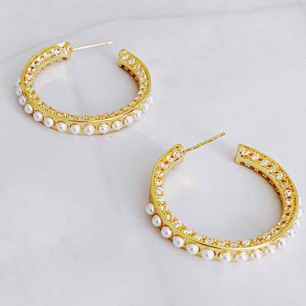 Classy Lady Pearl Hoop Earrings