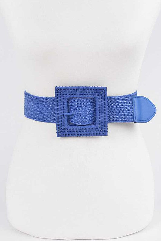 Color Bamboo Square Buckle Elastic Straw Belt