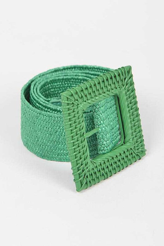 Color Bamboo Square Buckle Elastic Straw Belt