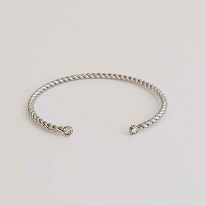 Slim And Cabled Open Bangle Bracelet