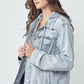 RISEN Full Size Distressed Drawstring Hooded Denim Jacket