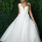 Deep V-Neck Open V-Back Long Wedding Dress NXJR930_0