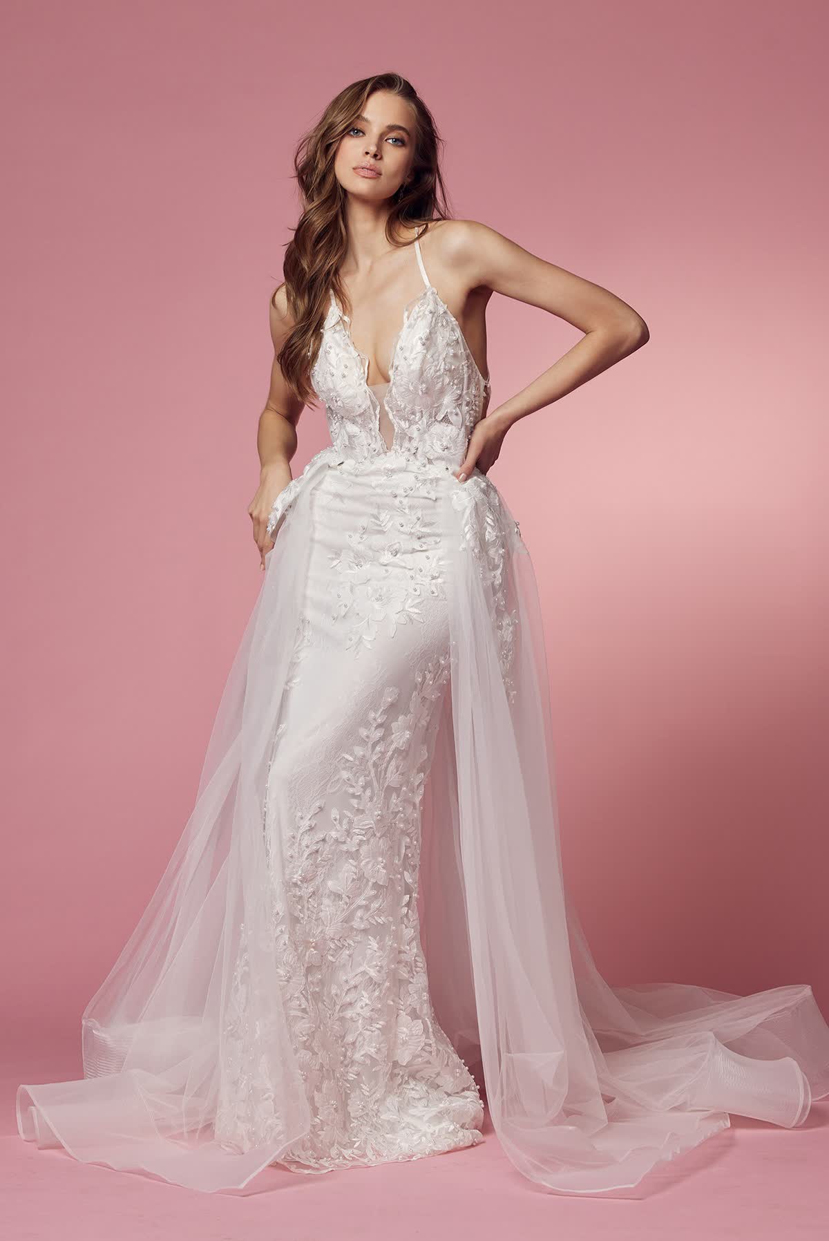 Lace & Beads Embroidered Mermaid Long Wedding Dress NXF485W_0