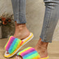 Color Block Open Toe Faux Fur PVC Slippers