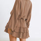 Ruffled Notched Balloon Sleeve Mini Dress