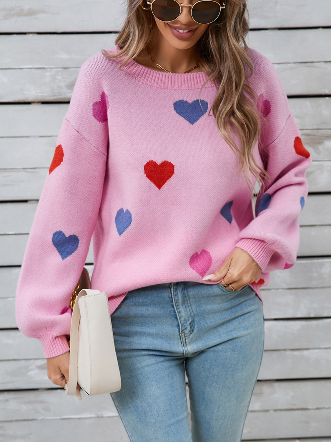 Angel Wings Heart Round Neck Long Sleeve Sweater