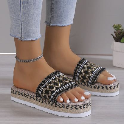 Boho Woven Platform Slide Sandals