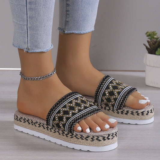 Boho Woven Platform Slide Sandals