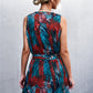 Printed Zip Detail Belted Sleeveless Dress