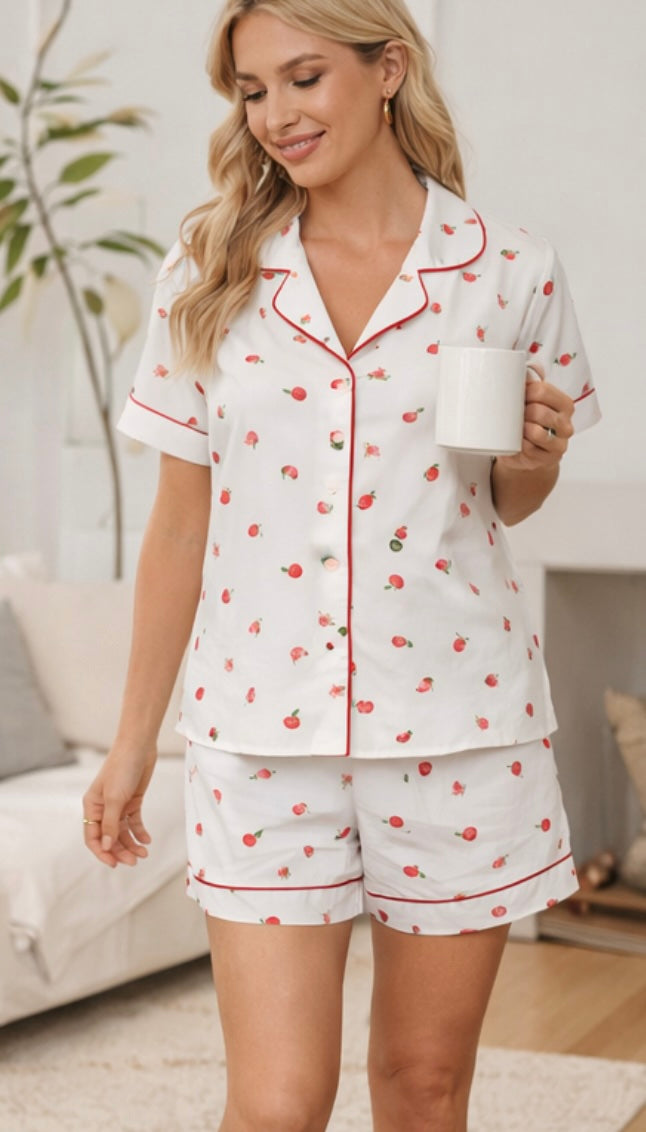 Two Piece Cherry Shorts Pajama Set