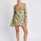 FLORAL LONG SLEEVE MINI DRESS WITH OPEN BACK