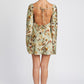 FLORAL LONG SLEEVE MINI DRESS WITH OPEN BACK