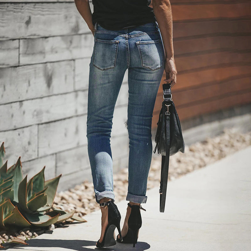 Ripped High Waist Stretch Slim Fit Jeans
