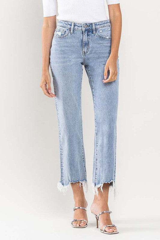 High Rise Distressed Hem Crop Dad Jeans