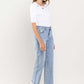 High Rise Distressed Hem Crop Dad Jeans