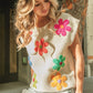 Crochet Flower Embroidery Knit Top