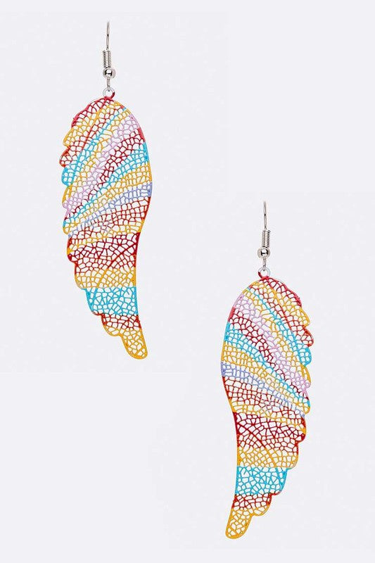 Rainbow Color Filigree Leaf Drop Earrings
