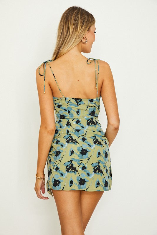 Floral Print Tied Shoulder Slip Dress