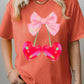 Cherry Pink Bow Graphic Heavyweight T Shirts