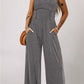 Cinched Waist Sleeveless Wide Leg Jumpsuit