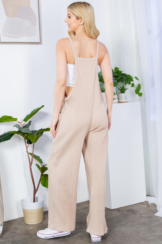 Wide Leg Premium Cotton Rib Overalls